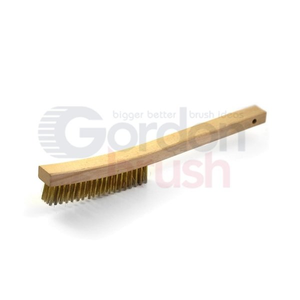 Gordon Brush 4x19 Row 0.012" Brass Wire, 13-3/4" Curved Wood Handle Scratch Brush 414BG